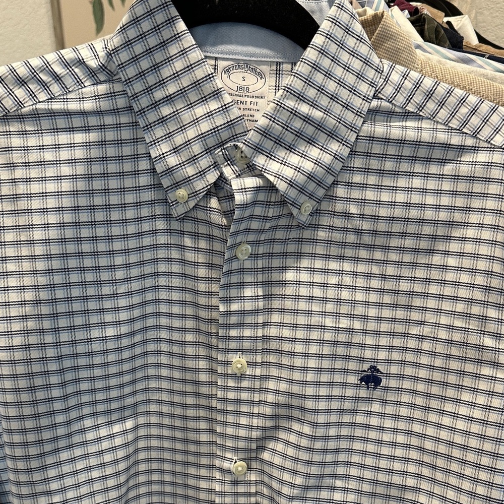 Brooks Brothers Navy and White Plaid Men's Shirt